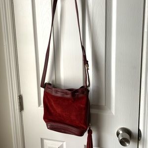 Ann Taylor Burgundy Velvet & Leather Purse